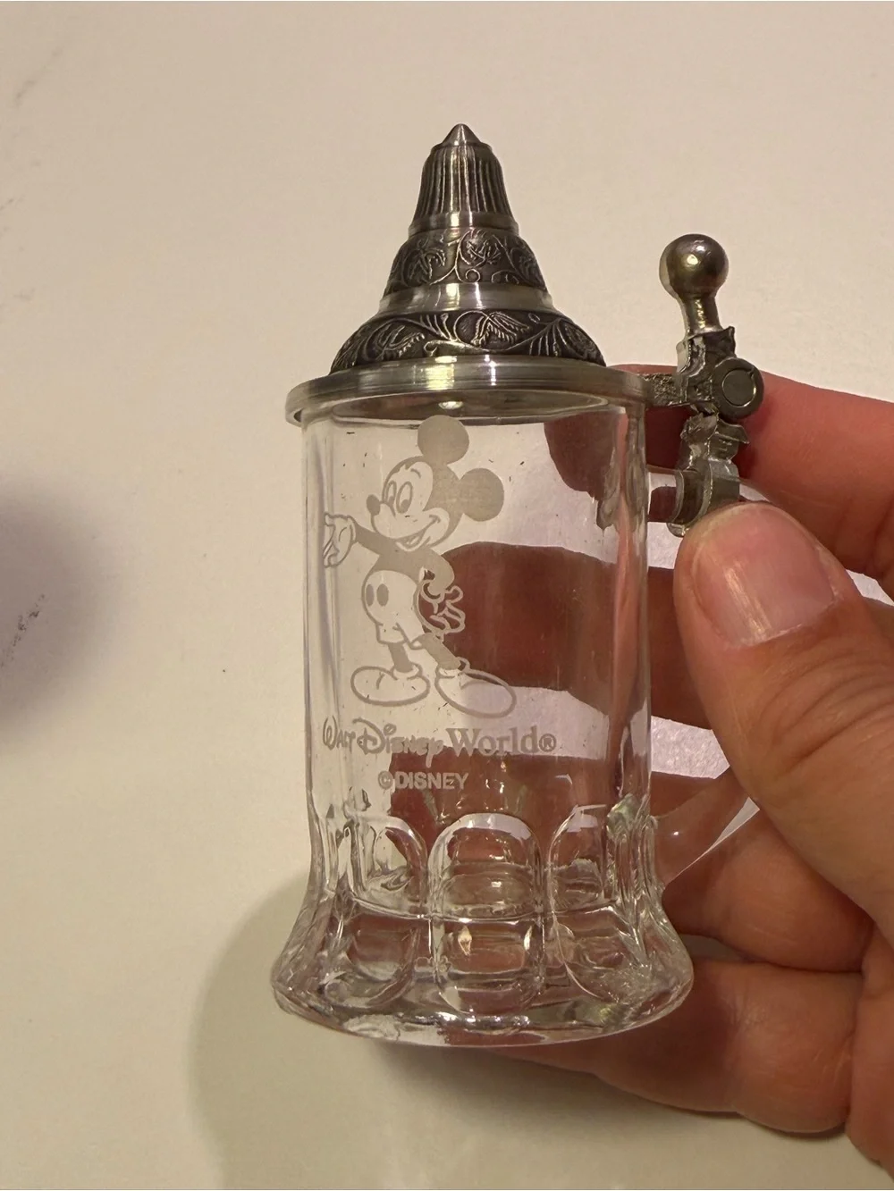 Glass Beer Stein with Metal Lid - Clear Glass